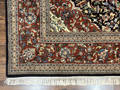 Indo Persian Rug 8x10 Floral Medallion Vintage Handmade Wool Carpet Navy Blue Red 300 KPSI