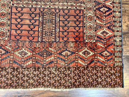 Turkoman Rug Antique Hatchli Wool Handmade 4x4 Four Season Yamud Design Red Bohemian Engsi Tekkeh