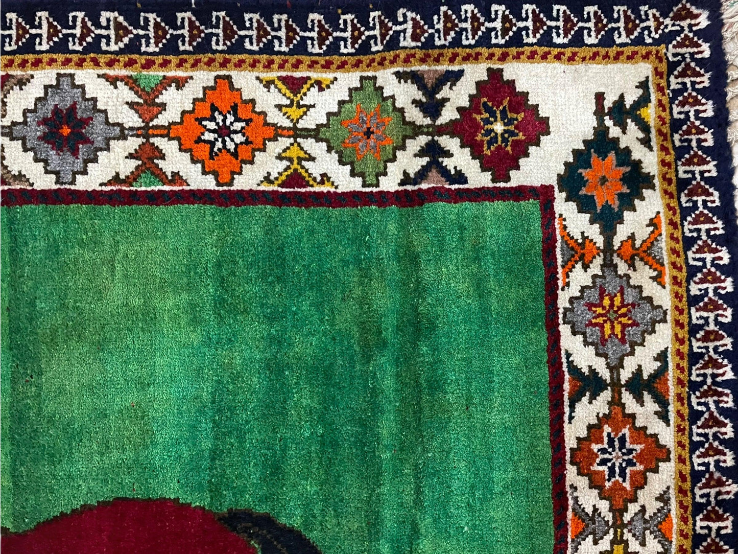 Handmade Wool Pictorial Horses Rug 4x7 Green Butterfly Colorful