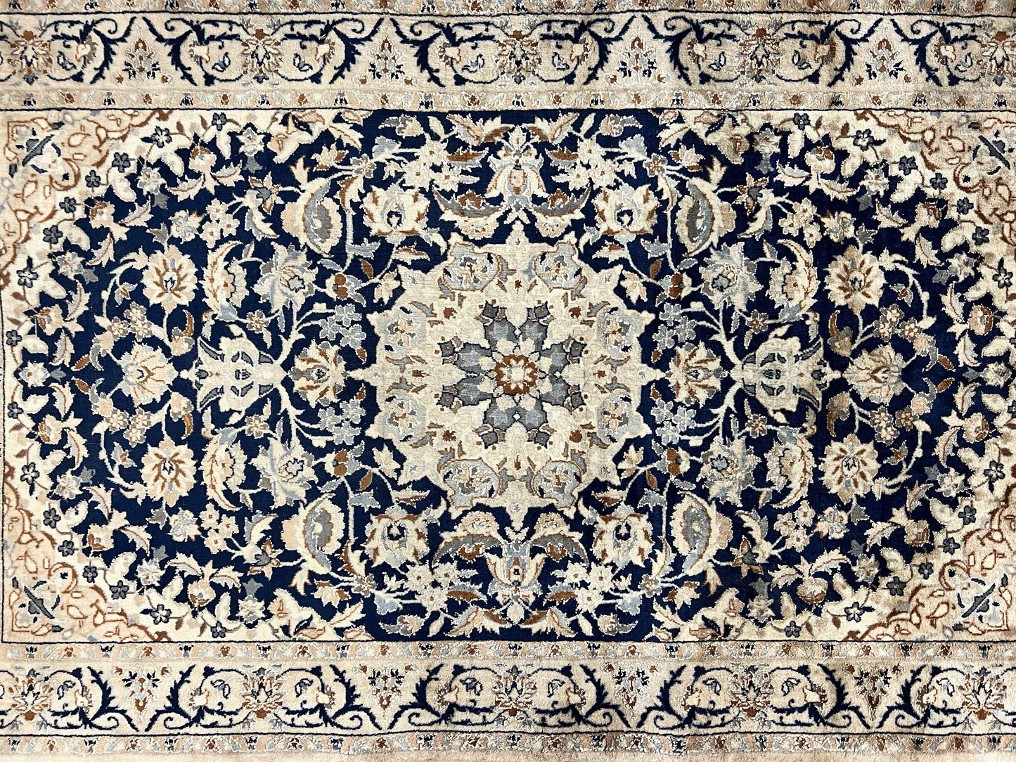 Persian Nain Rug 3x5 Hand Knotted Wool Silk Floral Medallion Vintage