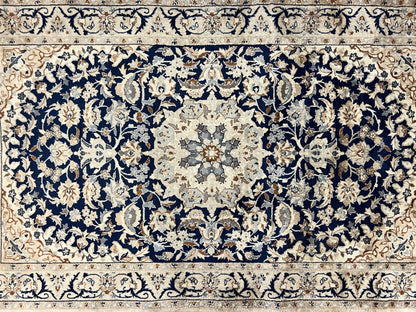 Persian Nain Rug 3x5 Hand Knotted Wool Silk Floral Medallion Vintage