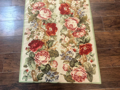 Small Needlepoint Rug 2.8 x 4.7, Floral, Vintage