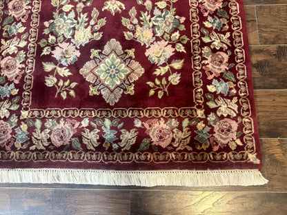 Indo Persian Kerman Rug 4x6 Vintage Hand Knotted Wool Floral Burgundy Elegant Home Decor