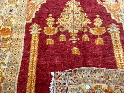 Antique Turkish Prayer Rug 4x6 Mihrab Design Hand Knotted Wool Anatolian Carpet