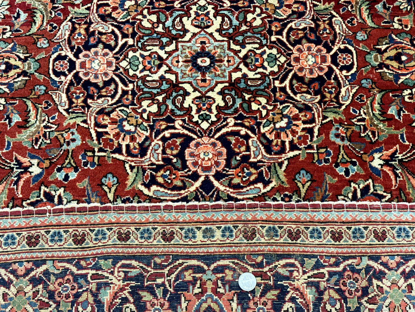 Persian Kashan Rug 4x7 Red Navy Floral Antique Carpet Elegant Medallion Design
