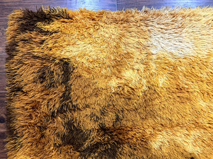 Rya Shag Rug Vintage 4.6 X 6 Yellow Mid Century Carpet For Living Room