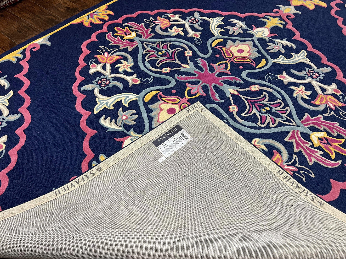 Safavieh Belagio Wool Rug 8x10 Navy Pink Yellow Floral Modern Area Rug