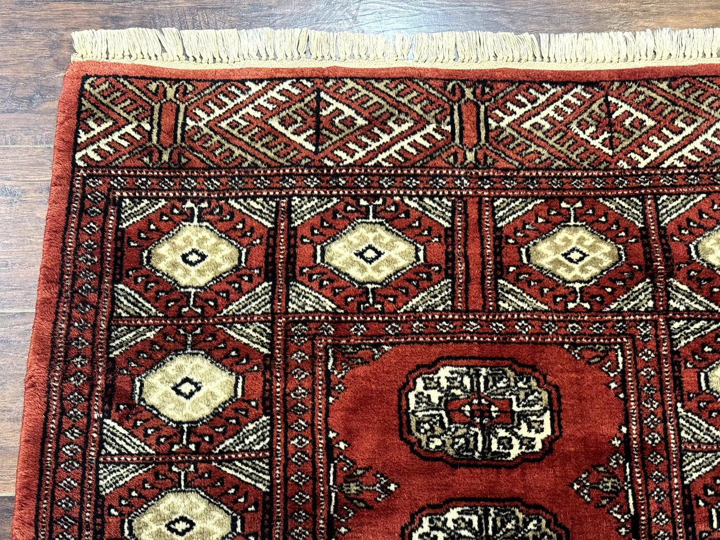 Red Pakistani Turkoman Bokhara Rug 3x5 Vintage Hand Knotted Signed