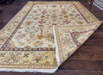 Turkish Oushak Rug 9x12 Hand Knotted Wool Carpet Vintage Oat Color