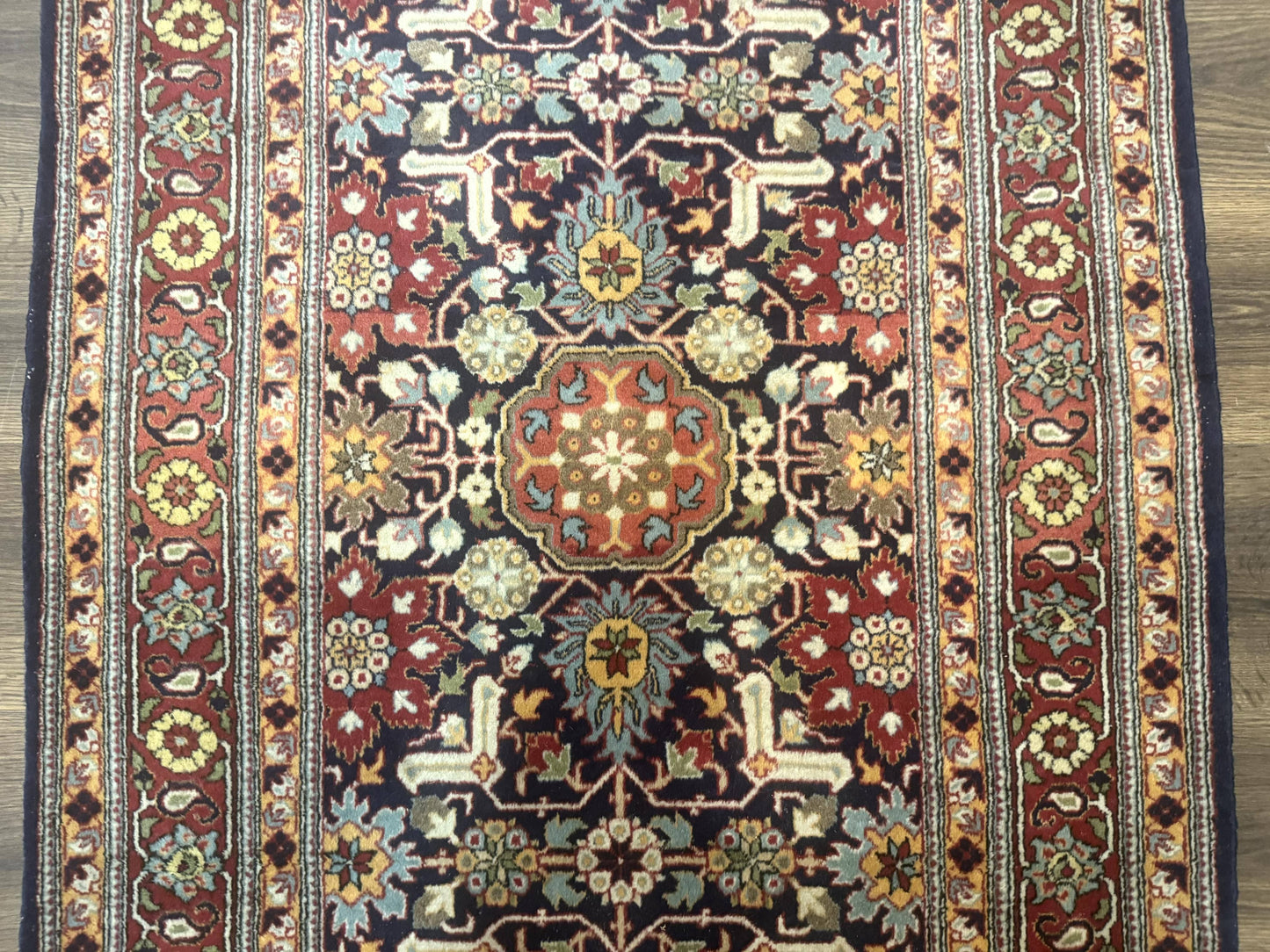 Turkish Hereke Rug 3x5 Hand Knotted Wool Vintage Navy Blue Red 210 KPSI