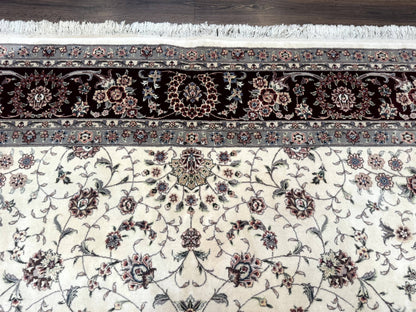 Sino Persian Rug 9x12 Hand Knotted Wool Silk Highlights Floral Allover Ivory And Dark Maroon