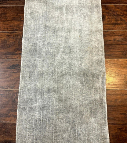 Tibetan Runner Rug Modern Wool And Silk Highlights Gray Silver Hallway Kitchen Narrow Runner