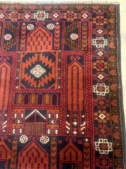 Balouch Rug Afghan Hand Knotted Wool Tribal Carpet 3x7 Red Colorful Traditional