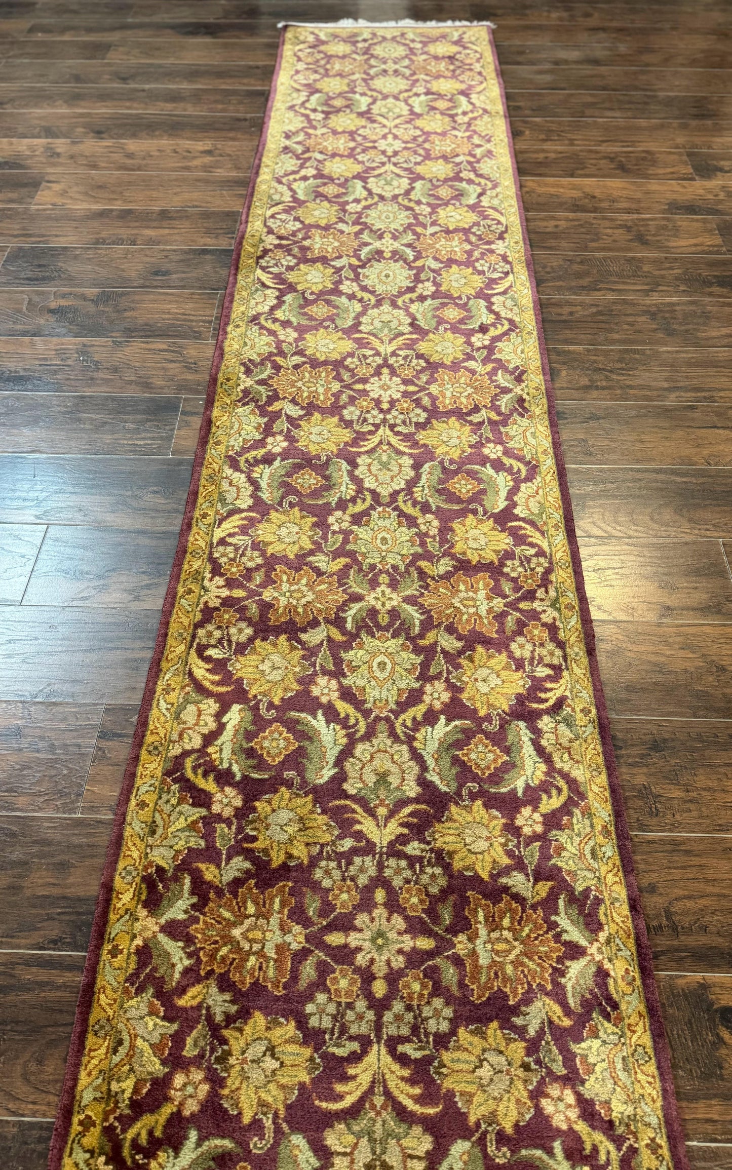 Indian Agra Runner Rug 2.6 x 17.5 Feet Floral Handmade Wool Hallway Runner
