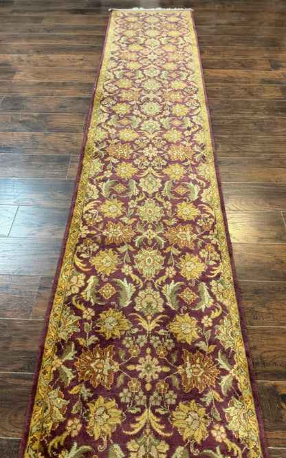 Indian Agra Runner Rug 2.6 x 17.5 Feet Floral Handmade Wool Hallway Runner