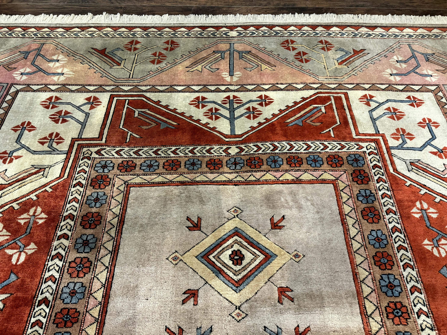 Turkish Milas Rug 10x13 Hand Knotted Wool Vintage Gray Area Rug