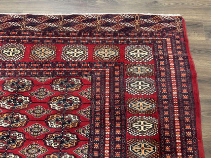 Bokhara Rug 9x12 Handmade Wool Turkoman Area Rug Red Tribal Carpet
