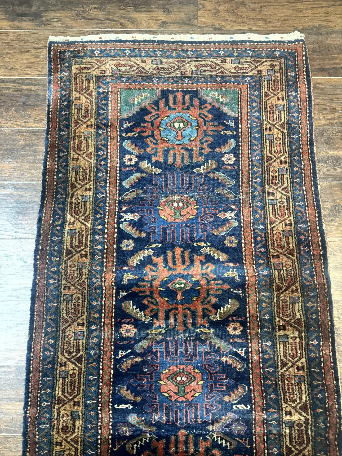 Antique Persian Sarab Runner 3x17, Blue Persian Runner Rug, Long Handmade Wool Carpet for Hallway, Rare, Tribal