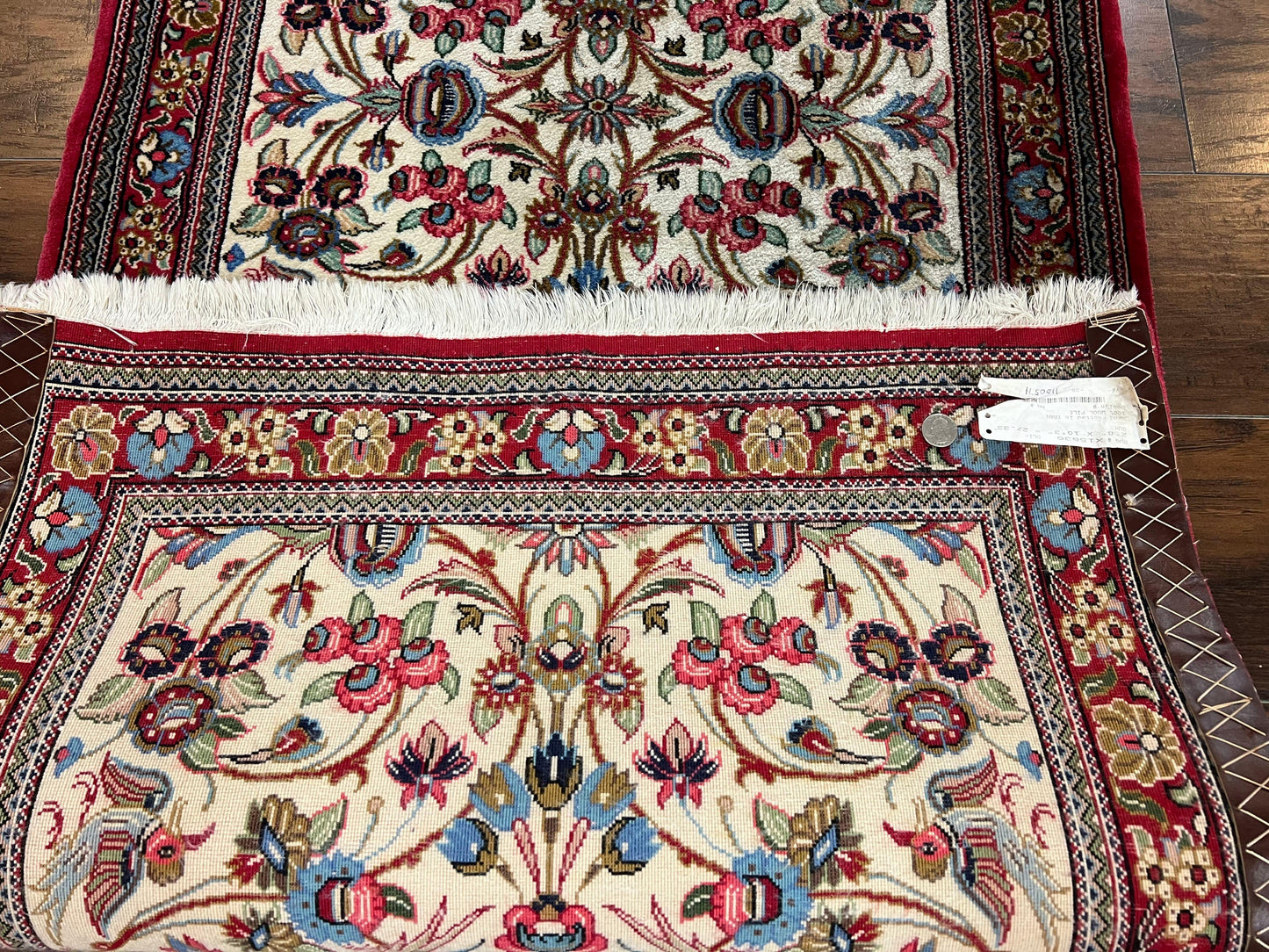 Persian Qum Runner Rug 2.8 x 10 Feet Hand Knotted Wool Floral Medallions With Birds