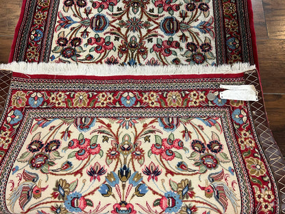 Persian Qum Runner Rug 2.8 x 10 Feet Hand Knotted Wool Floral Medallions With Birds