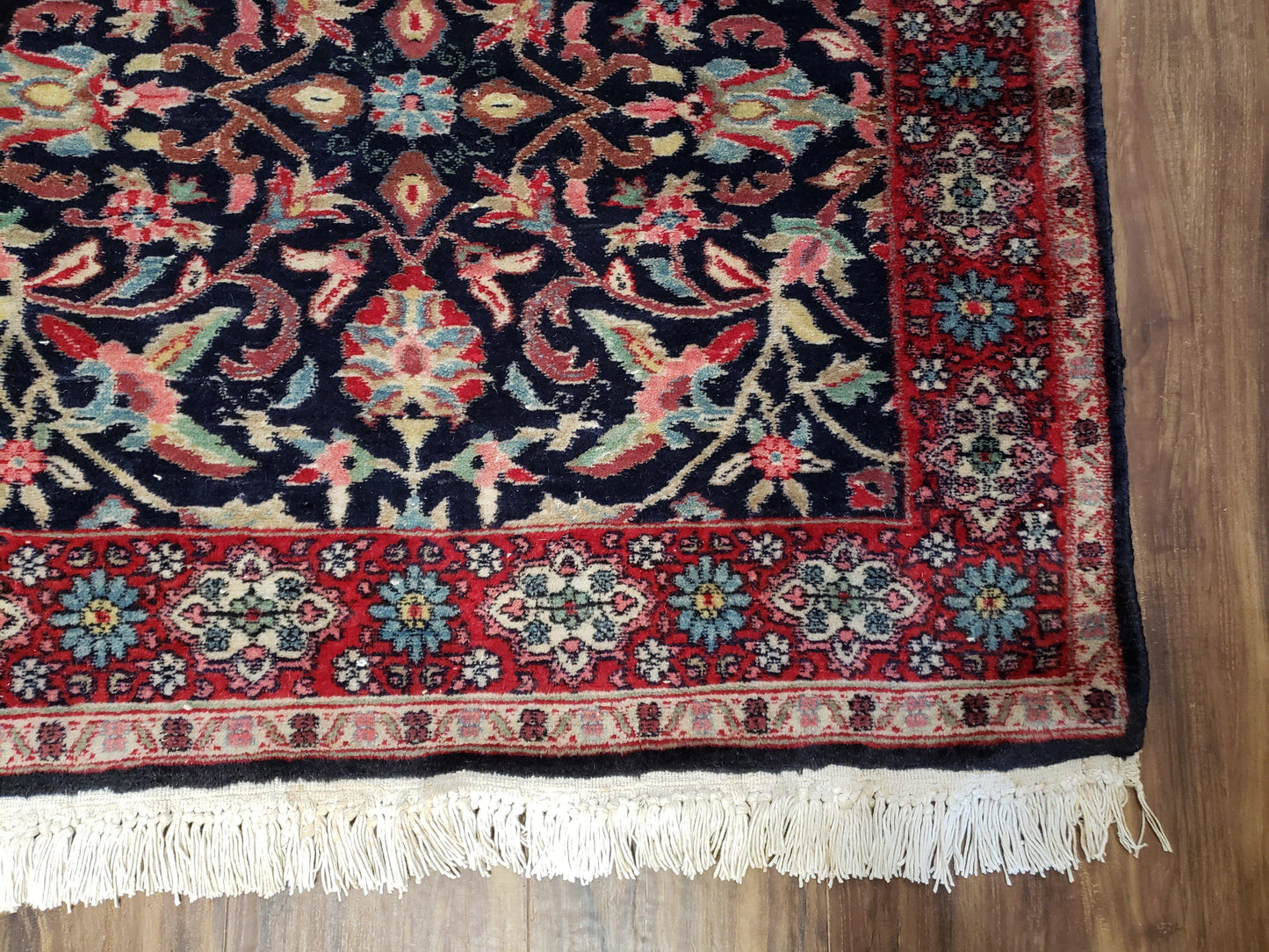 Antique Persian Sarouk, Wool, Hand-Knotted, Blue & Red, 3'1" x 5'3"