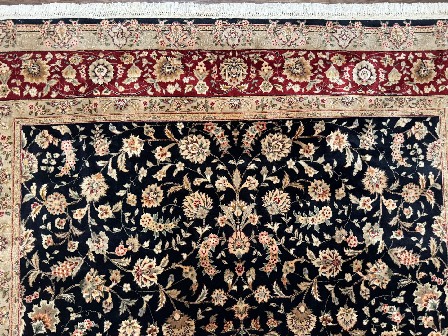 Sino Persian Rug 8x10 Vintage Hand Knotted Wool Floral Allover In Black And Red