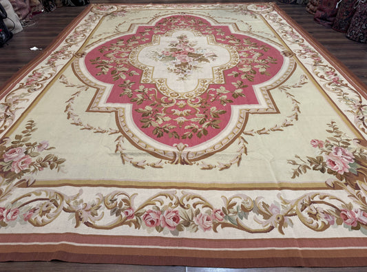 Large Aubusson Rug 10x14, European Elegant French Design, Floral Carpet