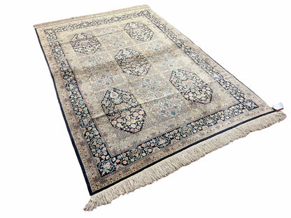 Turkish Silk Rug Vintage Hand Knotted 4x6