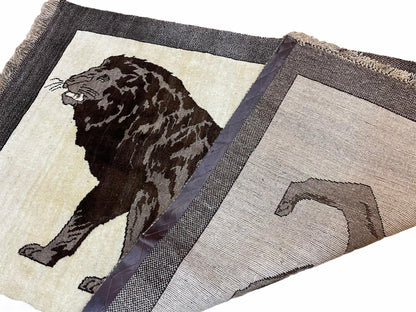 Handmade Lion Rug 3x5 Wool Hand Knotted Brown Beige Vintage Quality