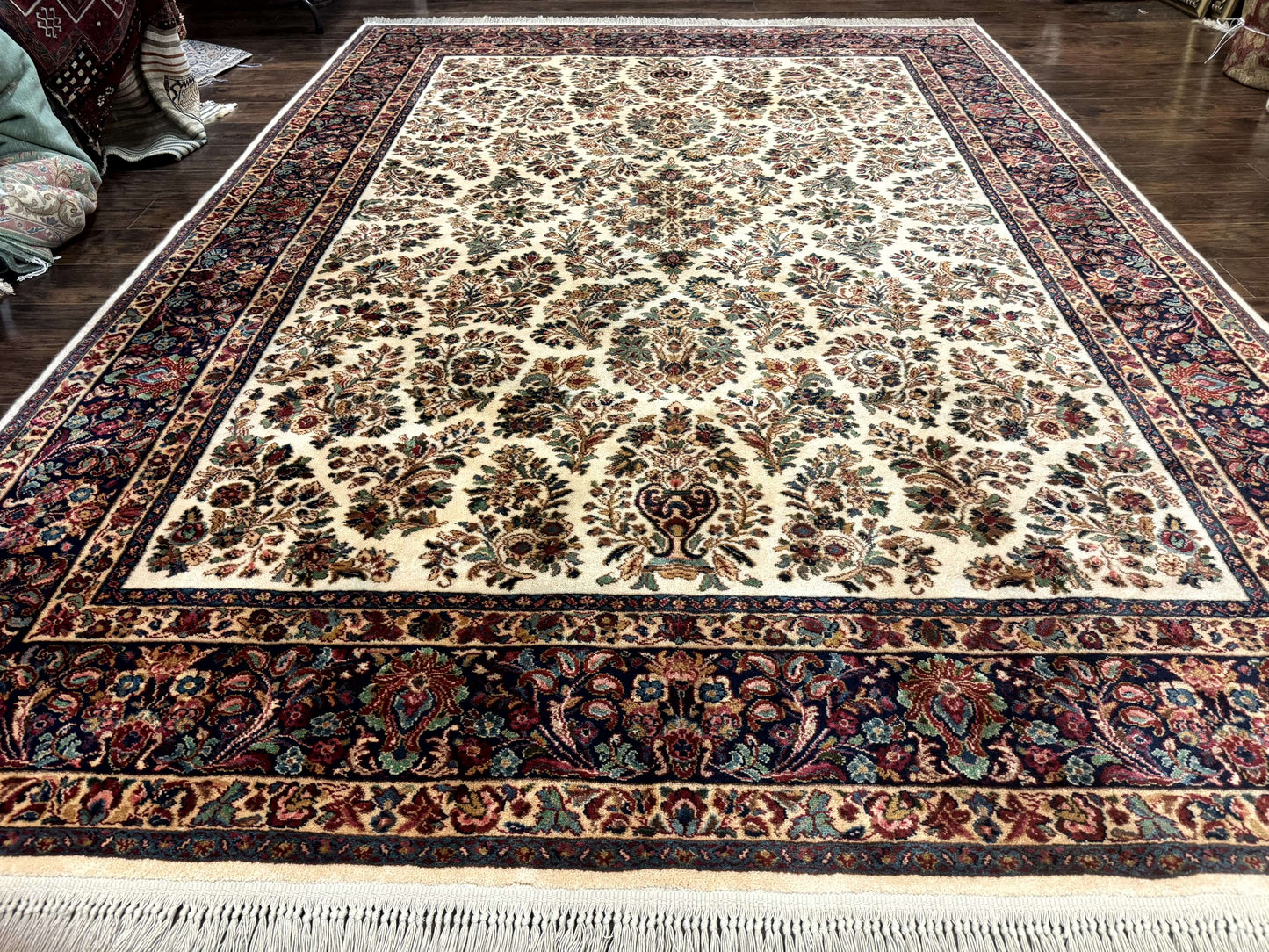 Karastan Ivory Sarouk Rug 8.8 x 12 Wool Pile Vintage 700 Series