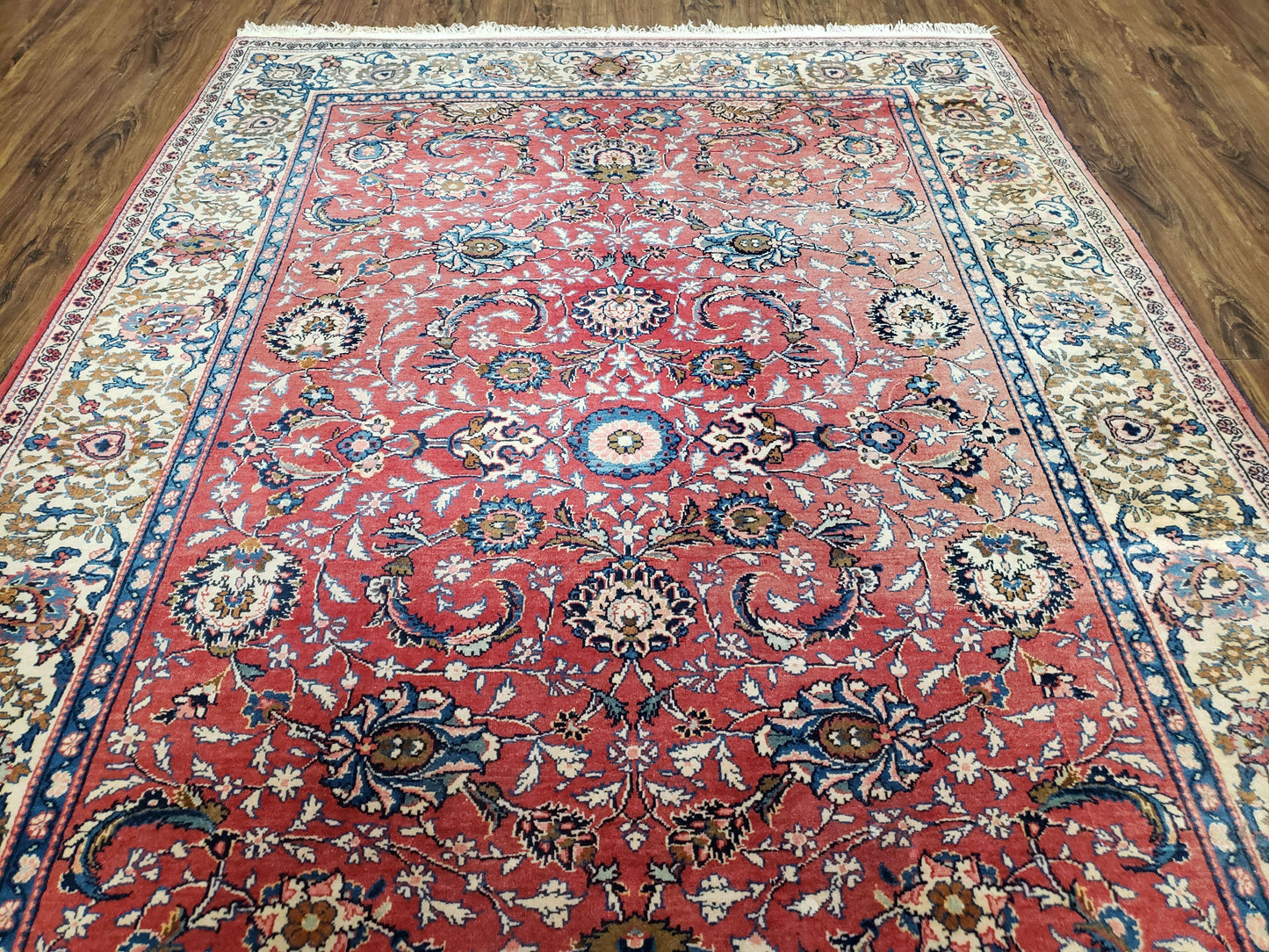 Semi Antique Persian Kashan Rug, Red & Beige, Hand-Knotted, Wool, 4'7" x 6' 6", Pair B