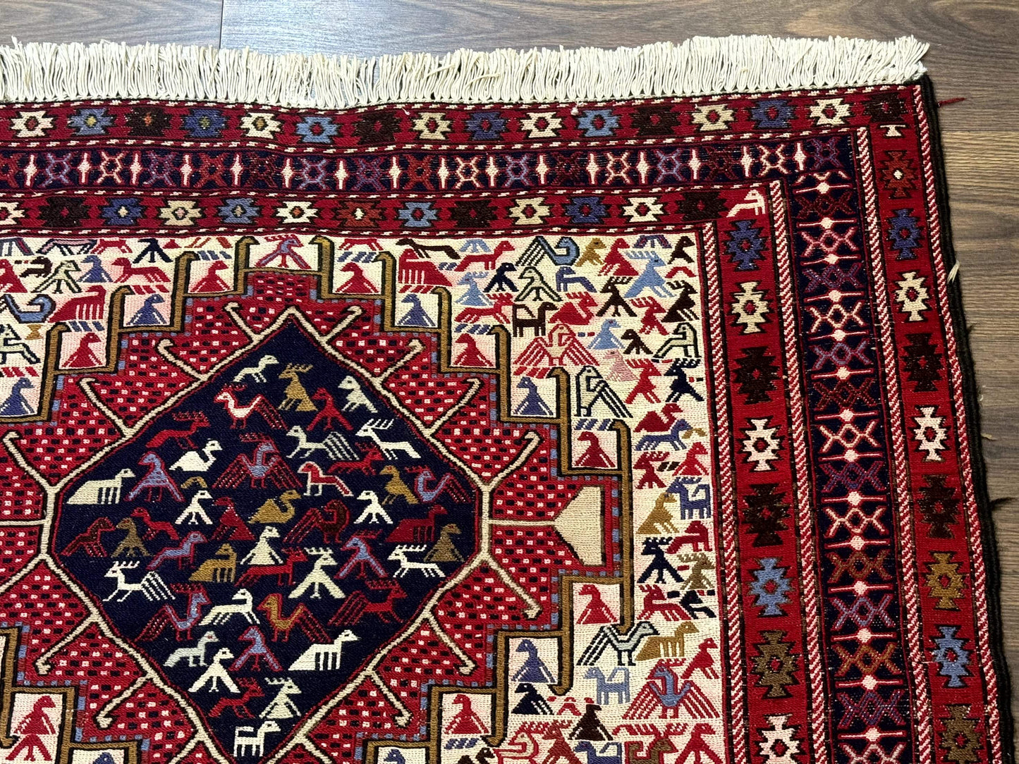 Persian Soumak Kilim Rug 4x6 Triple Medallions Tribal Pictorials Caucasian Kilim