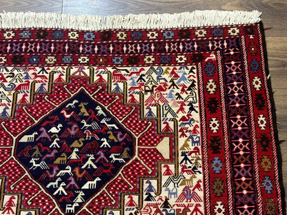 Persian Soumak Kilim Rug 4x6 Triple Medallions Tribal Pictorials Caucasian Kilim
