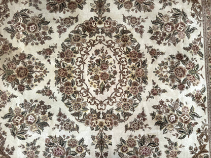 Sino Persian Rug 8x10, Floral, Elegant, Fine 225 KPSI, Beige, Wool & Silk