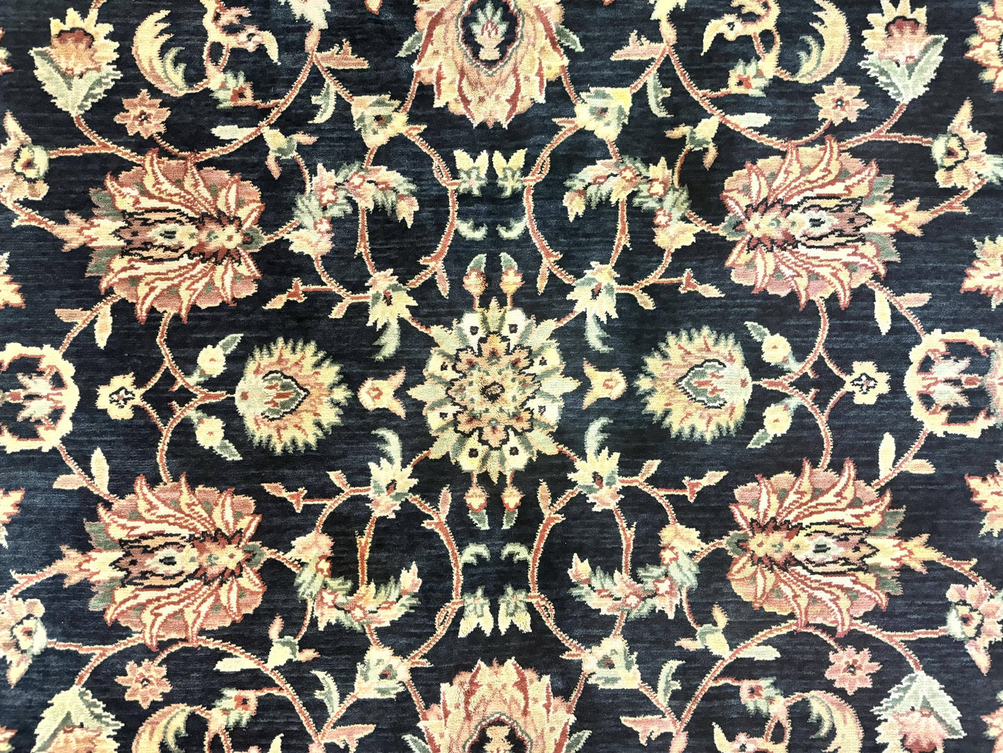 Vintage Oriental Rug 8x11, Floral Persian Design Carpet, Turkish Power Loomed Rug, Navy Blue Red Cream