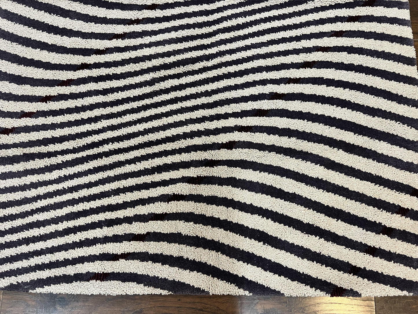 Zebra Shag Rug Vintage Wool Five Point Seven By Seven Point Four Feet Black And White Decor