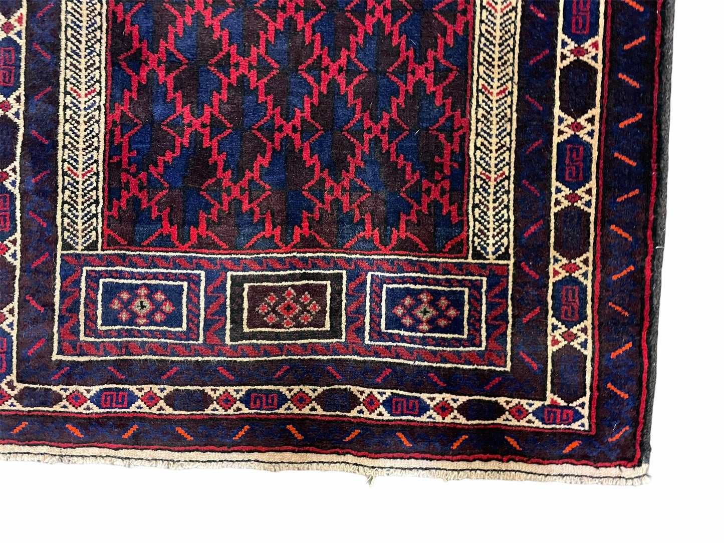 Balouchi Prayer Rug 3x5 Vintage Handmade Tribal Wool Afghan Rug Red Blue