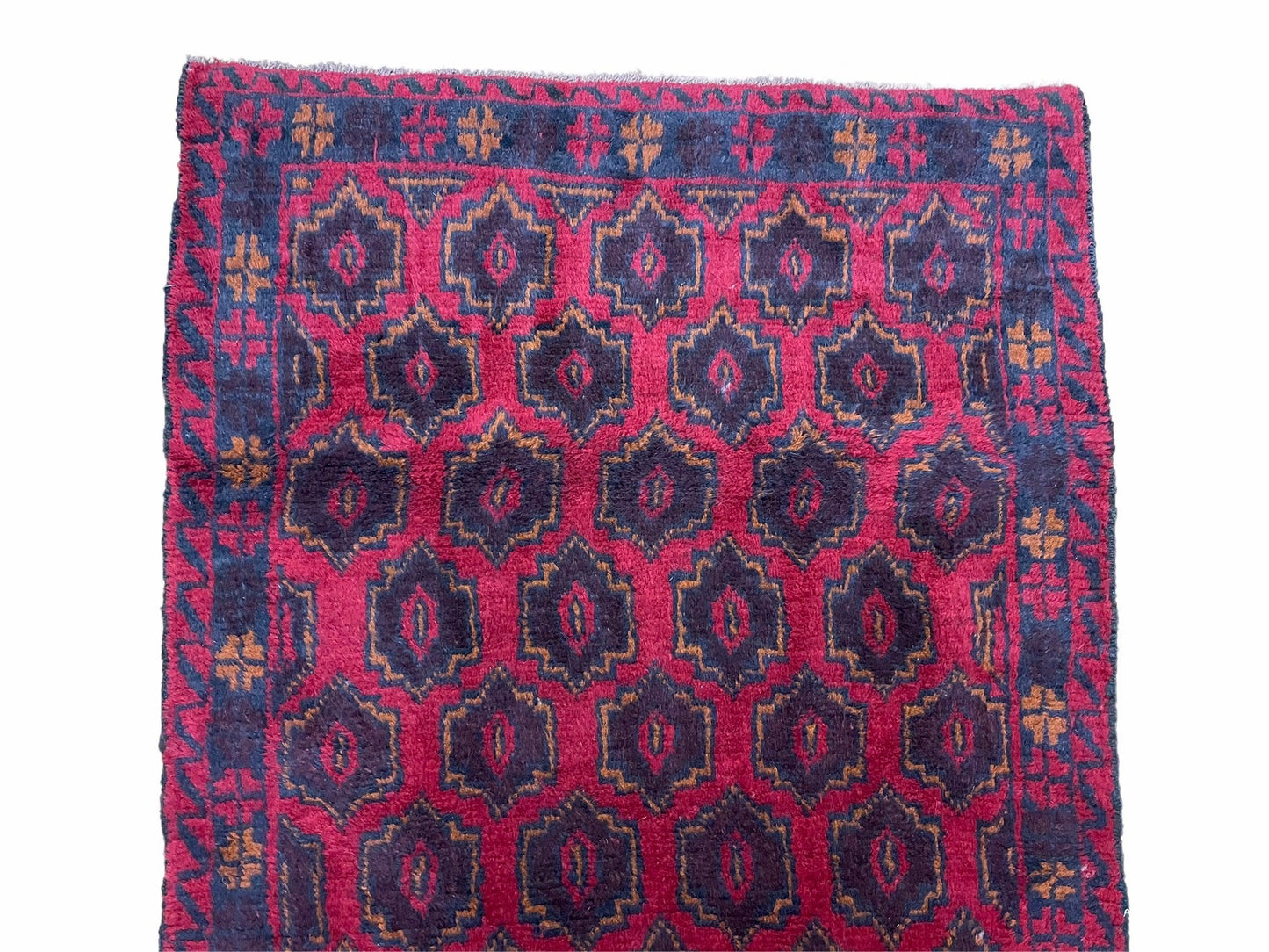 Balouchi Rug Vintage Handmade Tribal Wool Afghan 2ft 10in x 4ft 7in Red Blue