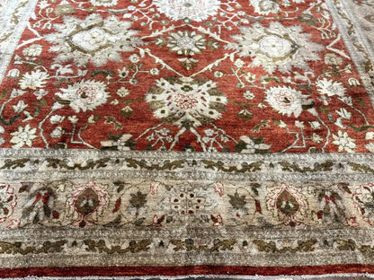 Pakistani Peshawar Rug 10x13, Burnt Orange, Large Handmade Wool Carpet
