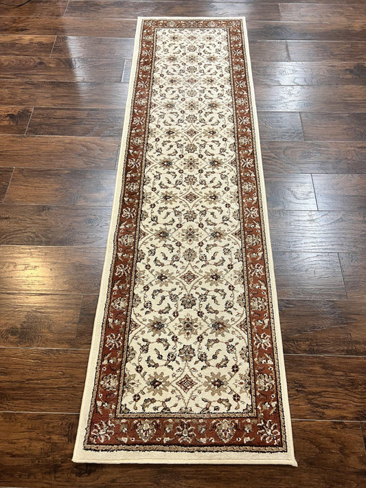Runner Rug 2 x 7.6, Skinny Runner, Oriental Rug for Hallway, Ivory & Rust Red, Floral Allover