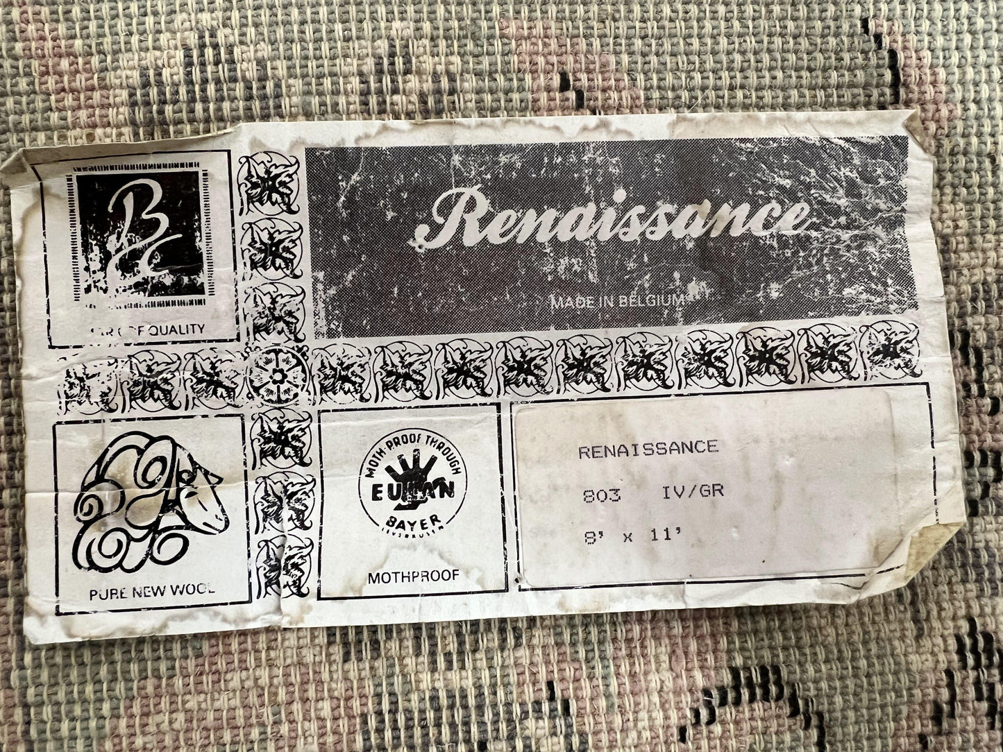 Power Loomed Wool Rug 8x11 Ivory Green Floral Belgium Crafted