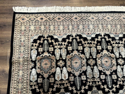 Turkoman Bokhara Rug 6x9 Hand Knotted Wool Carpet Black Handmade Authentic Pakistani