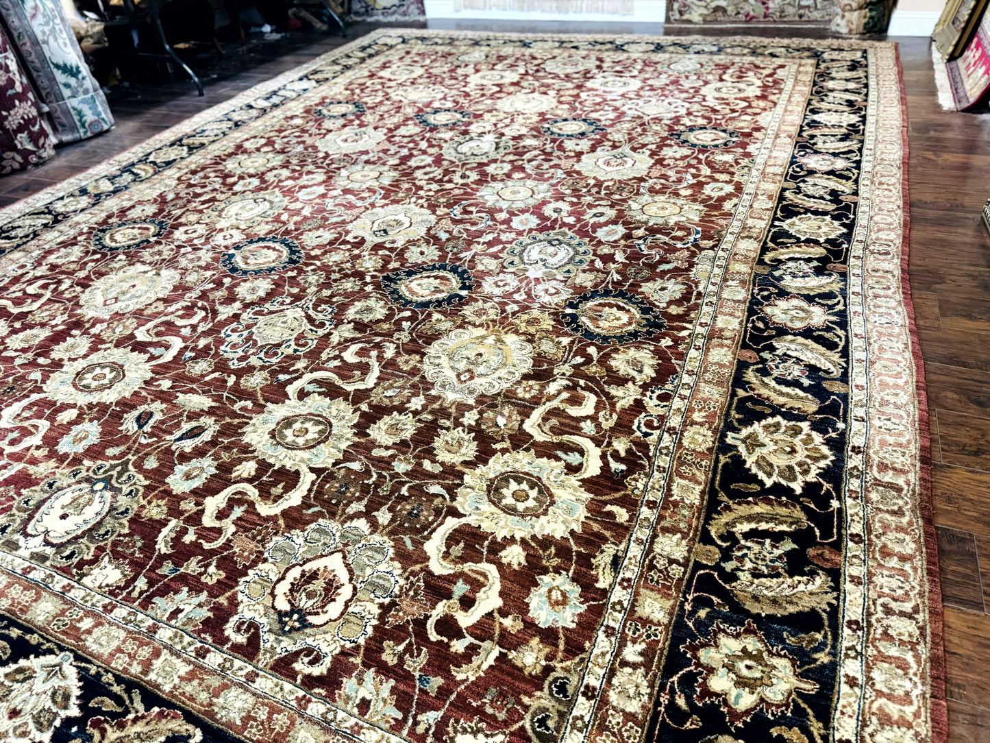 Palace Sized Indian Agra Rug 12x17, Wool Handmade Floral Allover Carpet