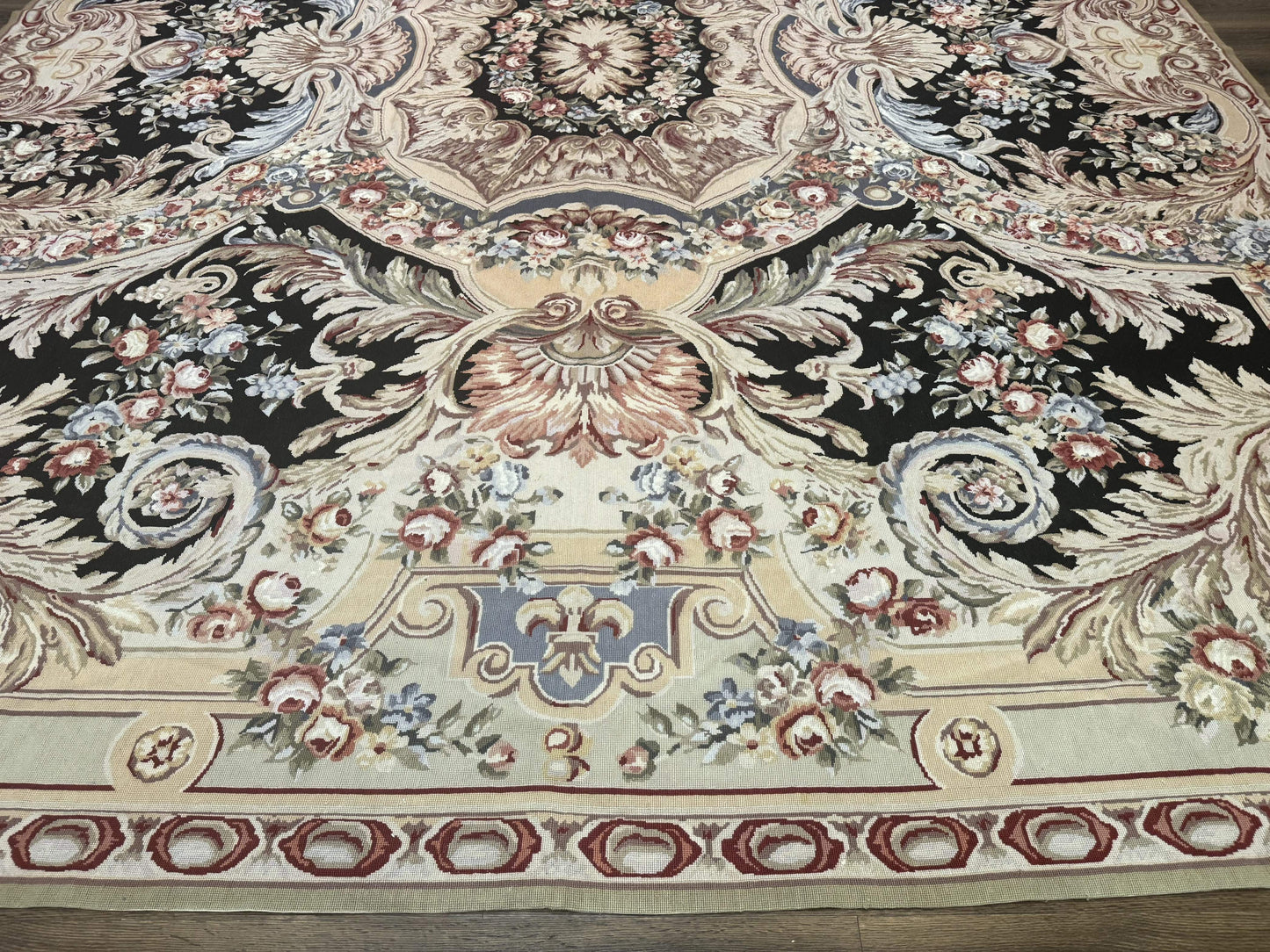 Wonderful Needlepoint Rug 10x14, Large Aubusson Carpet, Floral, Elegant, European Design