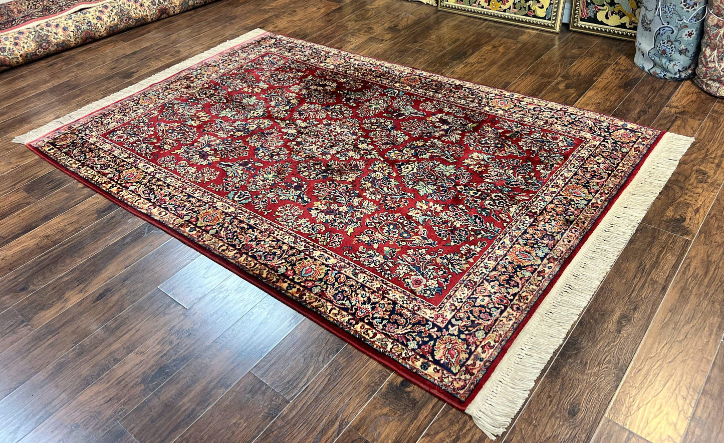 Karastan Red Sarouk Wool Rug 5.9x9 Vintage Oriental Carpet Original 700 Series