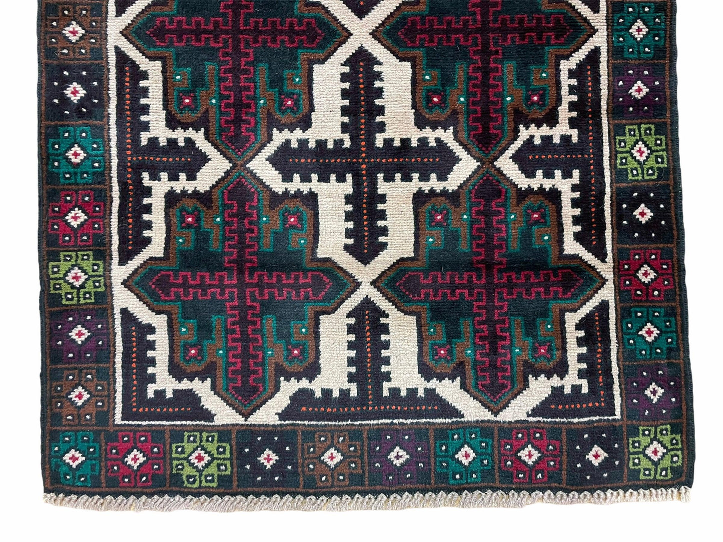 Vintage Handmade Baluchi Wool Rug Afghan Tribal Carpet Red Beige Green 3 By 4 Feet