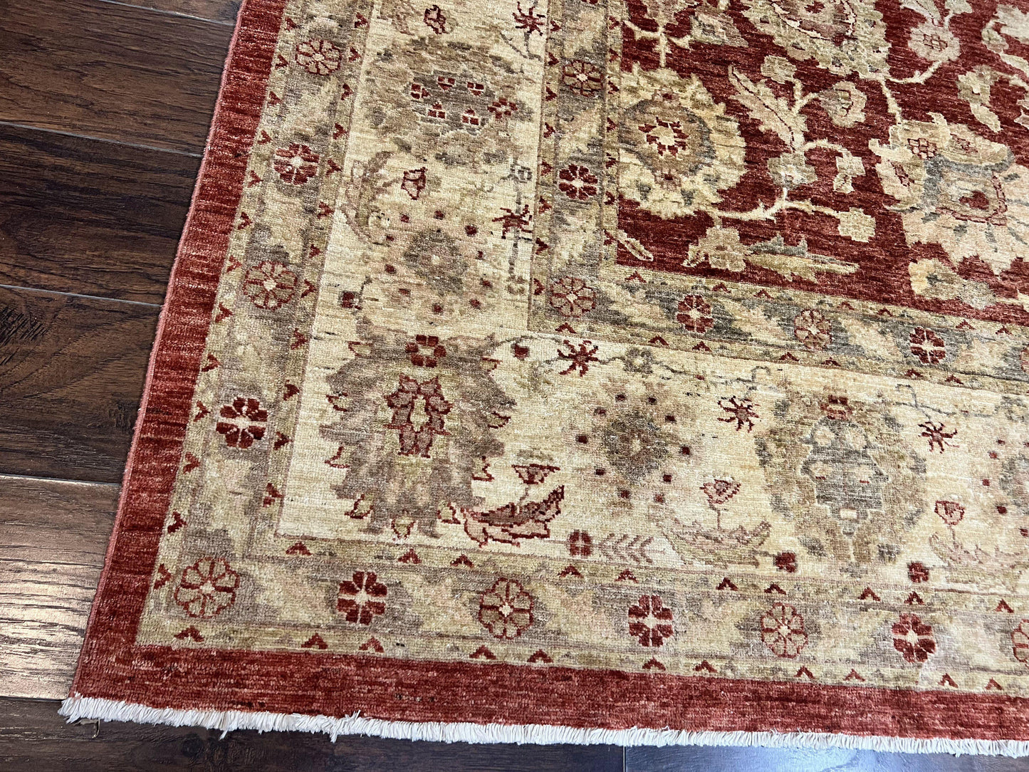 Pak Persian Rug 10x14, Sultanabad Mahal Peshawar Chobi Carpet, Large Vintage Wool Oriental Rug, Maroon & Beige, Floral Allover, Handmade