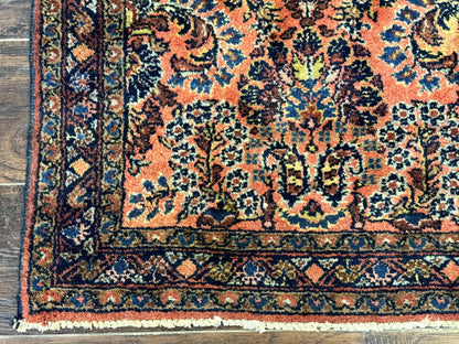 Antique Persian Lilihan Rug 2x4 Red Floral Wool Handmade Carpet