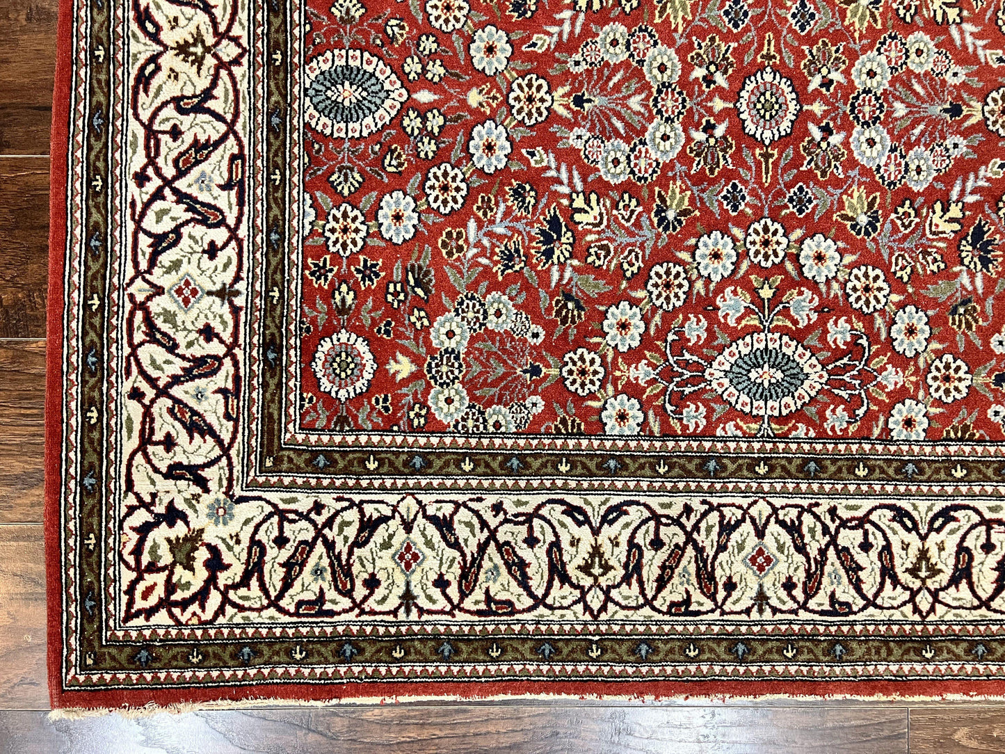 Red Persian Qum Rug 5 x 7.6, Hand Knotted Vintage Wool Fine Carpet 270 KPSI, Floral Allover