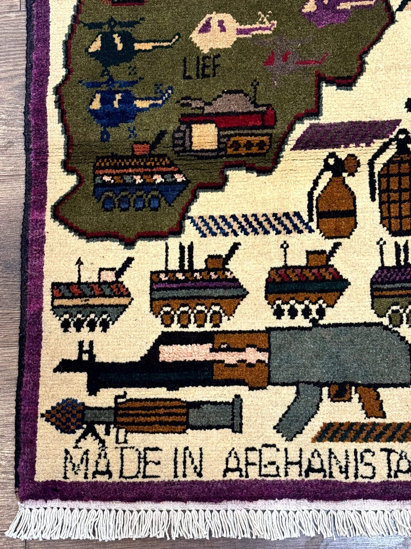 Small Afghan War Rug Hand Knotted Wool Collectible Decor Accent